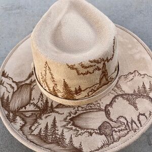 Yellowstone national park hat tan rancher style cowboy hat wide brim